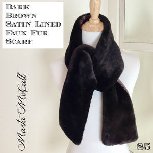 Dark Brown Super Soft Satin Lined Faux Fur Scarf